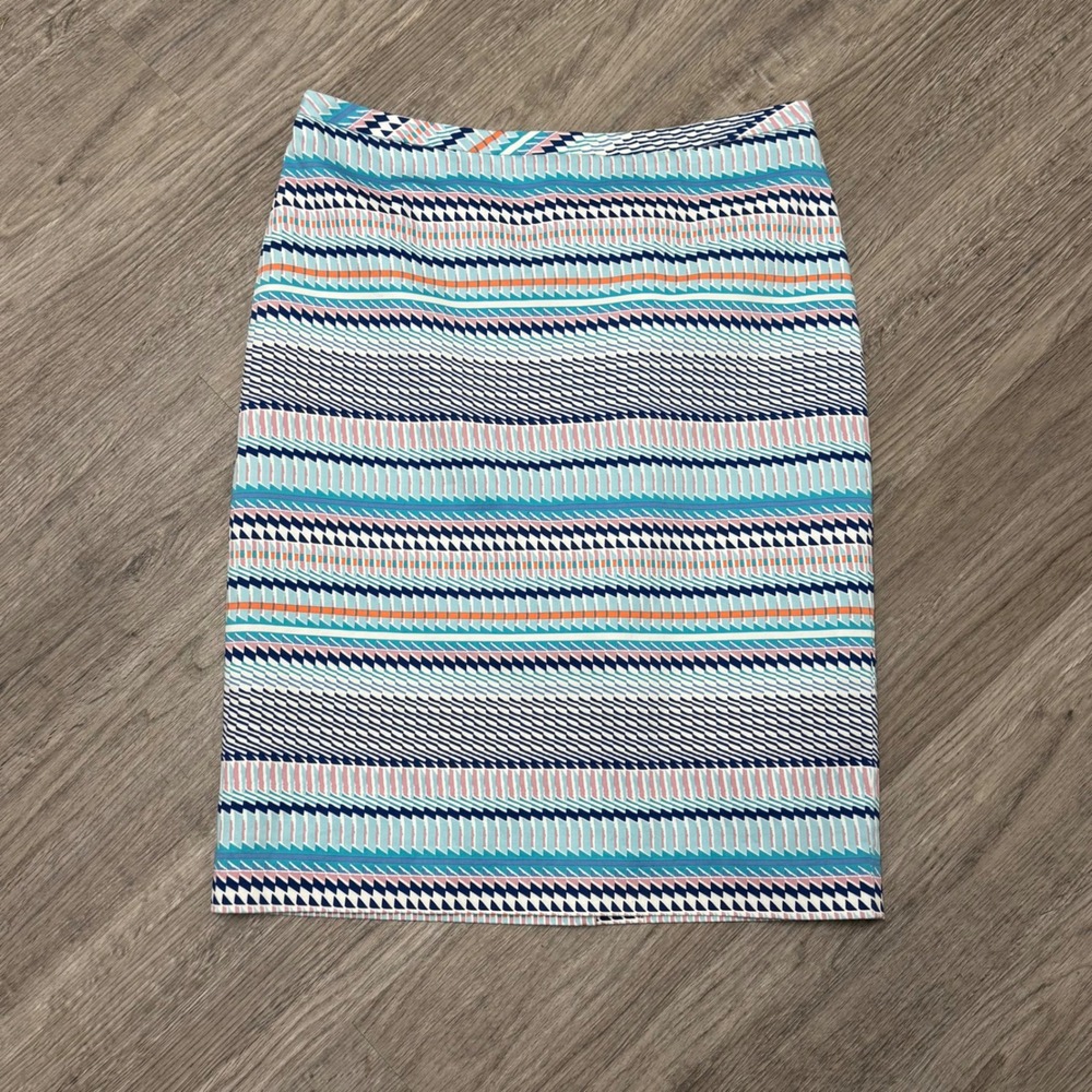 Pure Collection Geometric Print Cotton Pencil Skirt Blue Orange Pink Sz US 8/10
